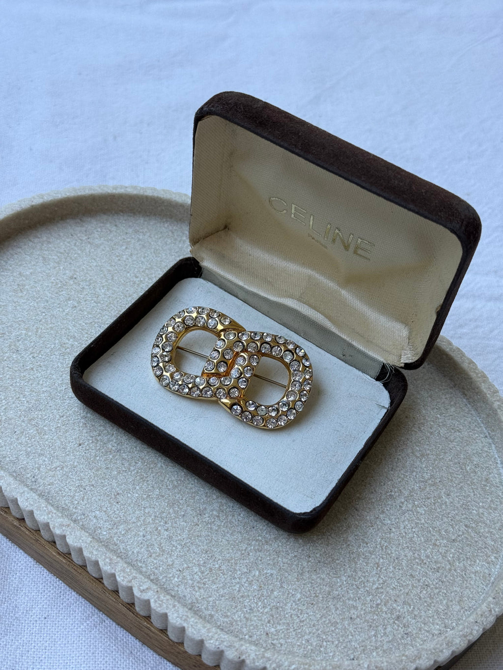 Broche Céline vintage - Eslabones de pedrería pavé