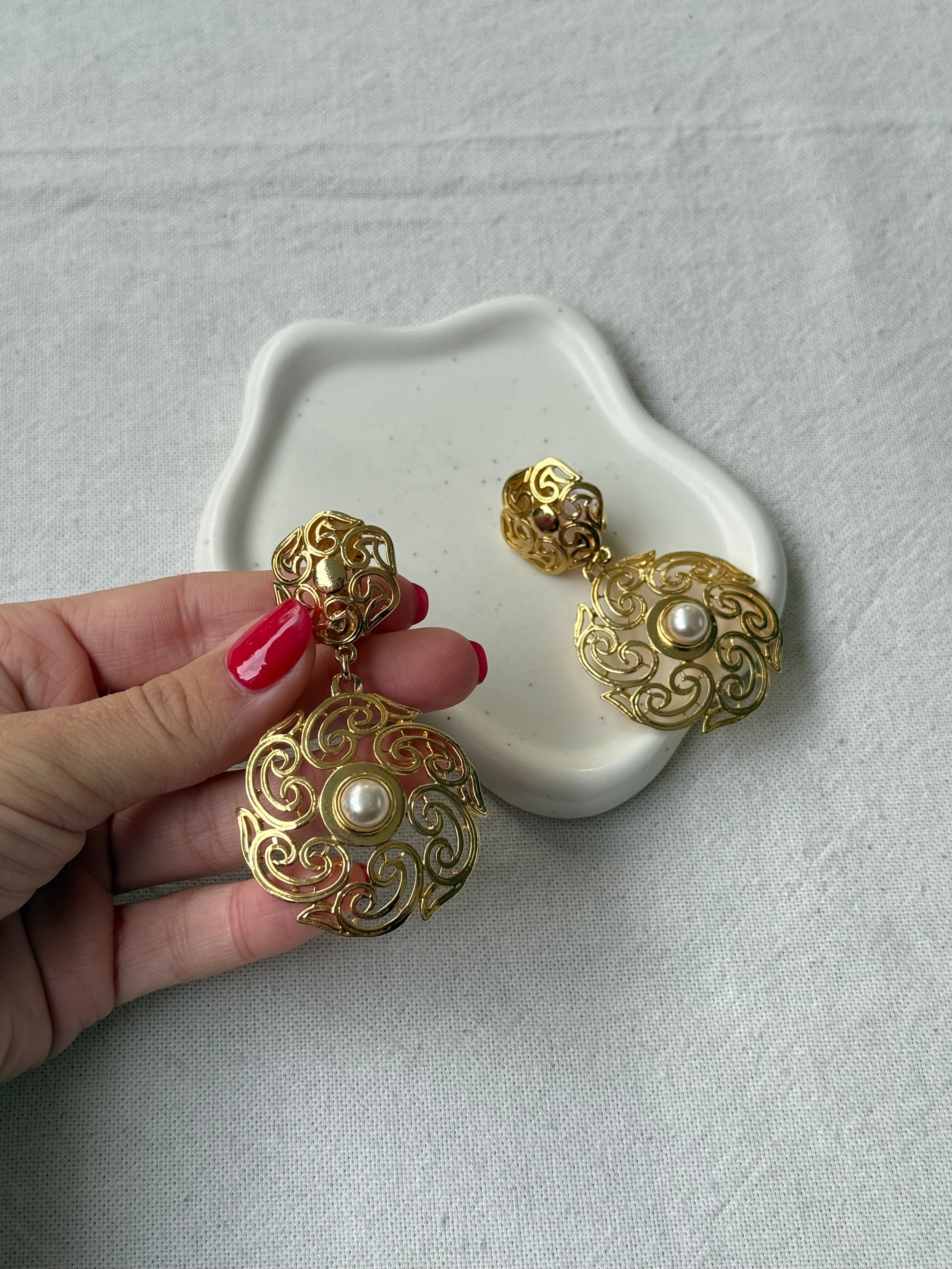 Pendientes Vintage - Colgantes Arabescos Y Perlas