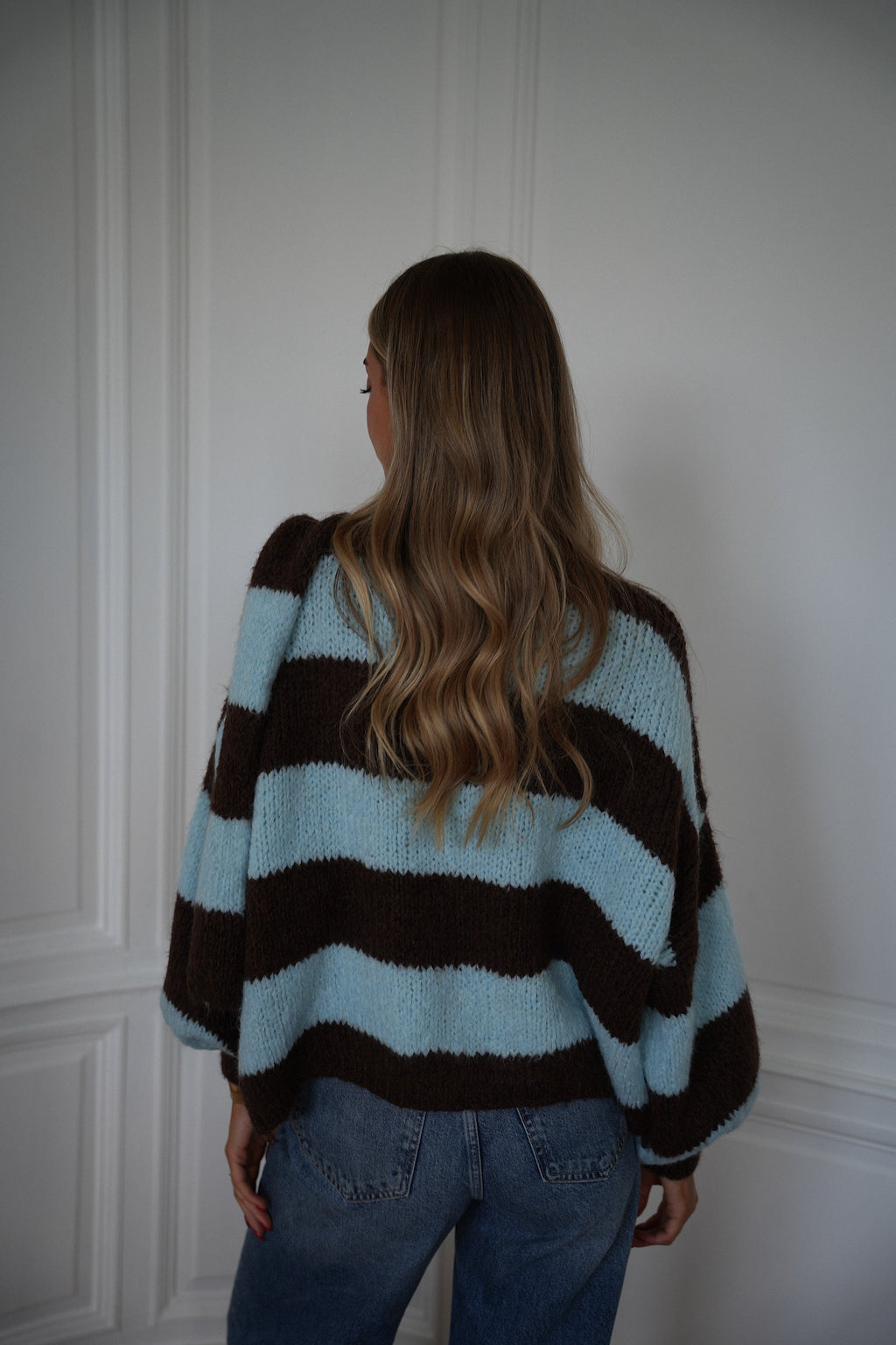 Gilet Écharpe Rayé Jasmin - Bleu/Chocolat