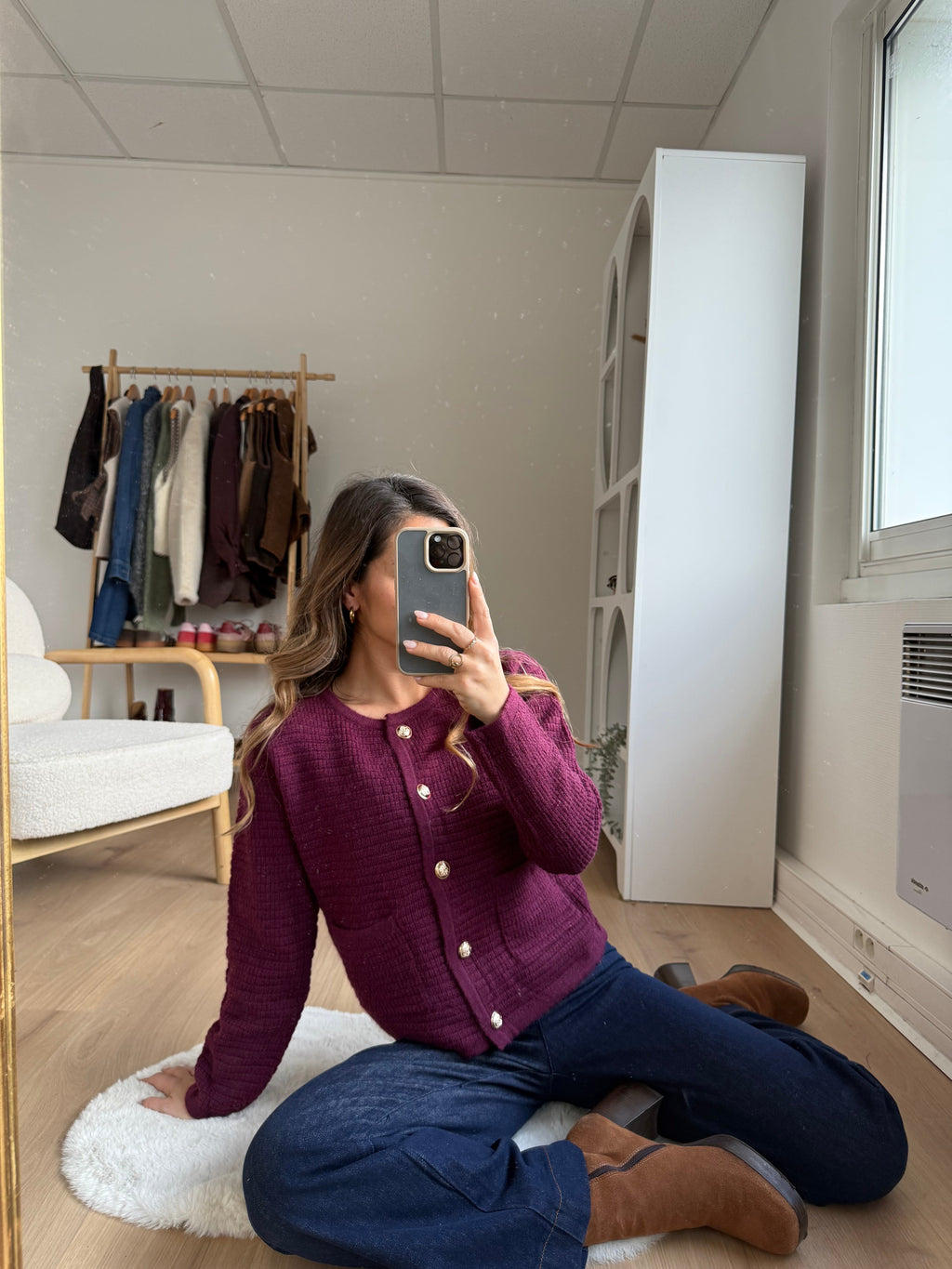 Giulia Chunky Knit Cardigan Burgundy