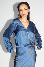 The Daisy Reversible Wrap Blouse Halo Blue