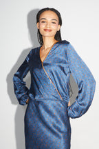 The Daisy Reversible Wrap Blouse Halo Blue
