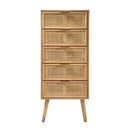 Miya - Cómoda de 5 cajones con frentes de ratán natural - Madera clara