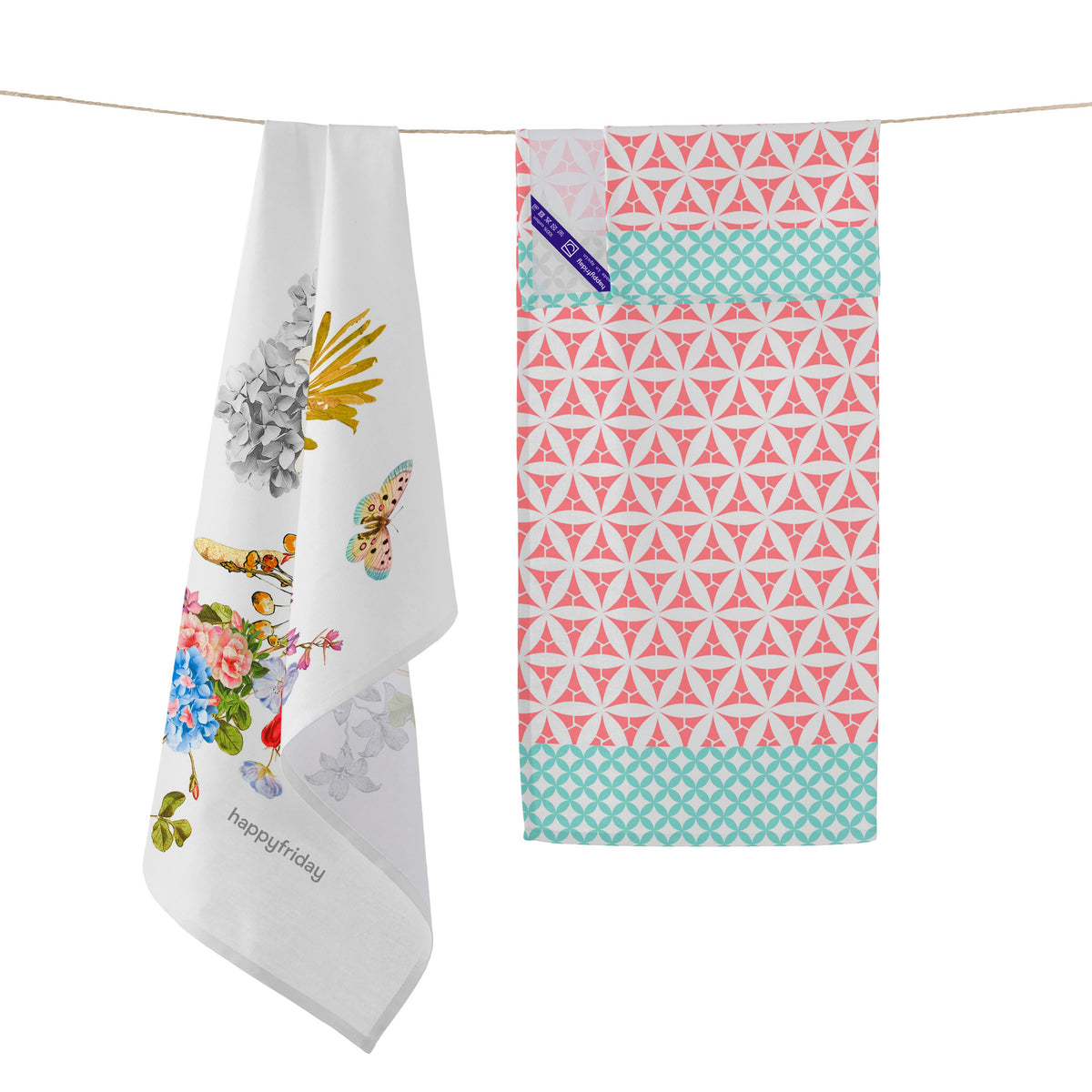 Floral Branch Tea Towel (Pack of 2) - Multicoloured