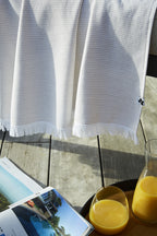 Naël - Fouta Avec Franges - Coton Tissé Teint + Éponge - Sable