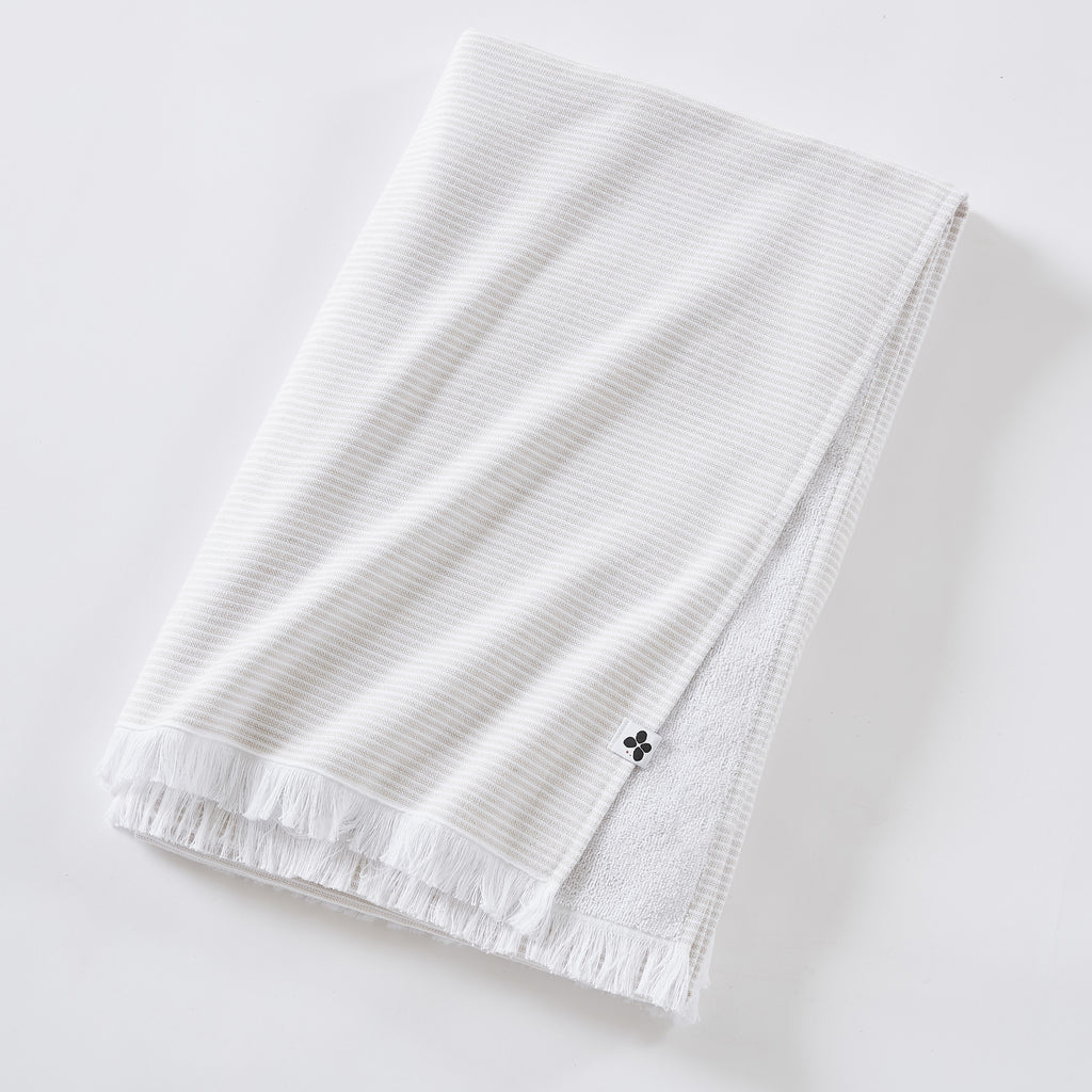 Naël - Fouta Avec Franges - Coton Tissé Teint + Éponge - Sable