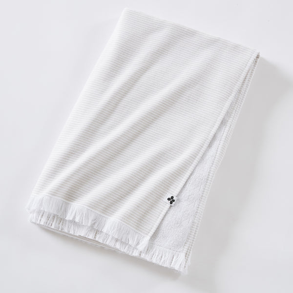 Naël - Fouta Avec Franges - Coton Tissé Teint + Éponge - Sable