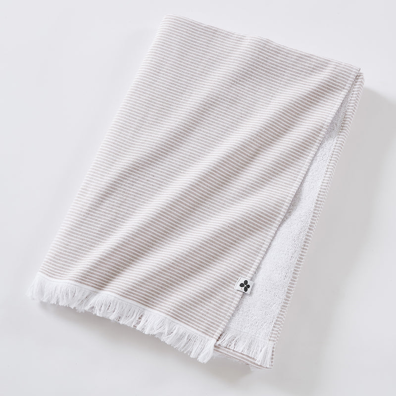 Fouta Avec Franges - Coton Tissé Teint + Éponge - Naël - Corail