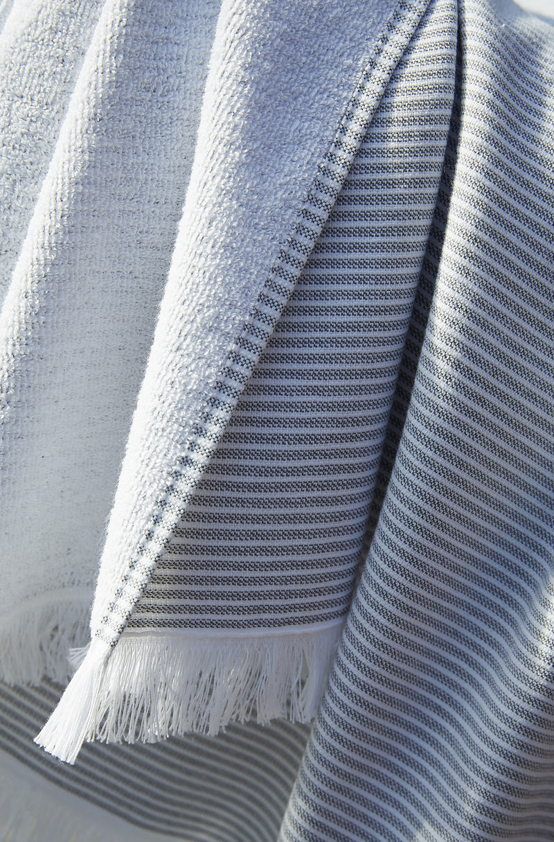 Fouta Avec Franges - Coton Tissé Teint + Éponge - Naël - Galet