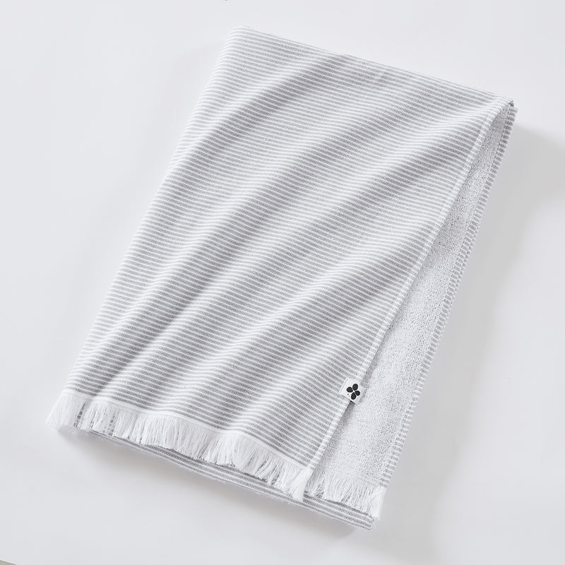 Fouta Avec Franges - Coton Tissé Teint + Éponge - Naël - Galet