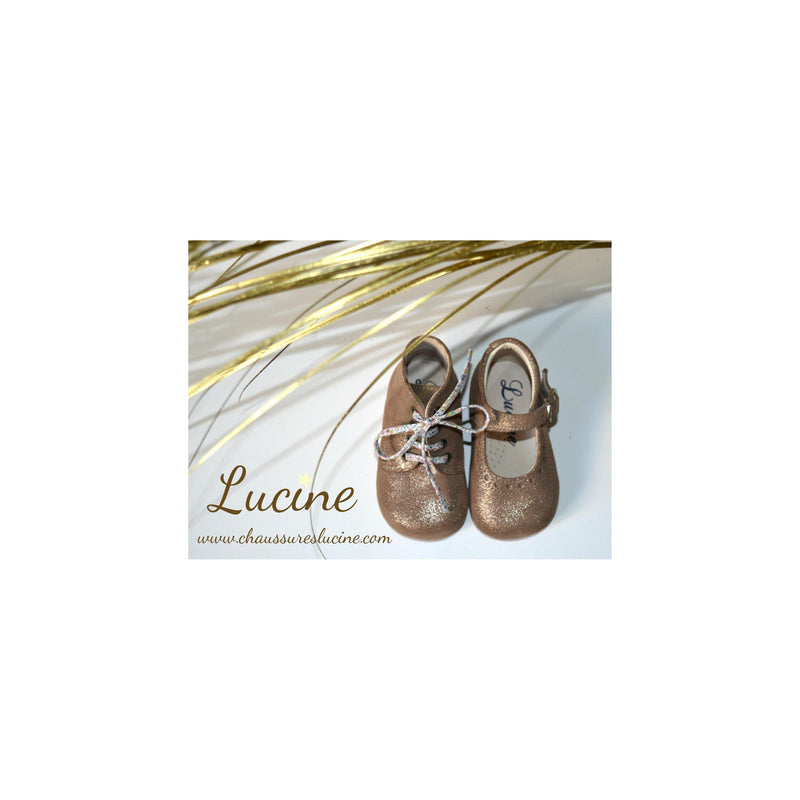 Chaussures Babies Charles Ix Alice À Boucle - Cuir Taupe Irisé - Fille