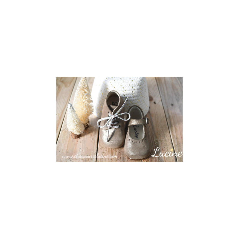 Chaussures Babies Charles Ix Alice À Boucle - Cuir Taupe Irisé - Fille
