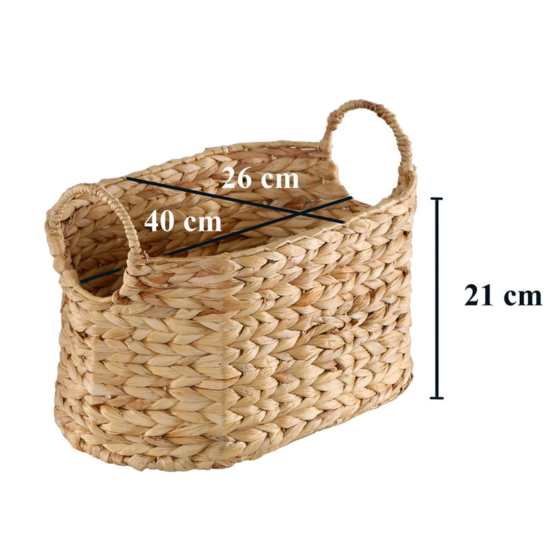 Cesta pequeña de jacinto de agua con asas - Madera clara