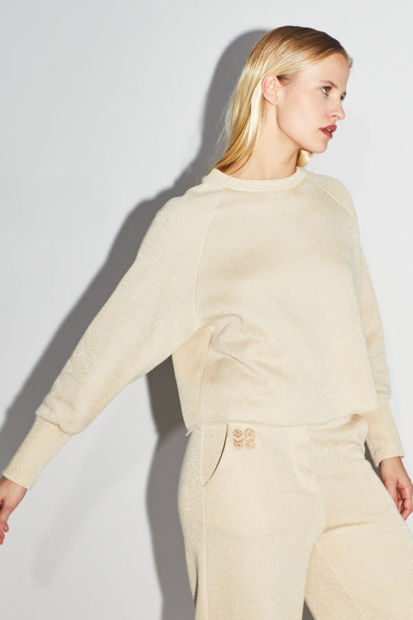 The Sofia Jersey Lurex Beige Sweatshirt