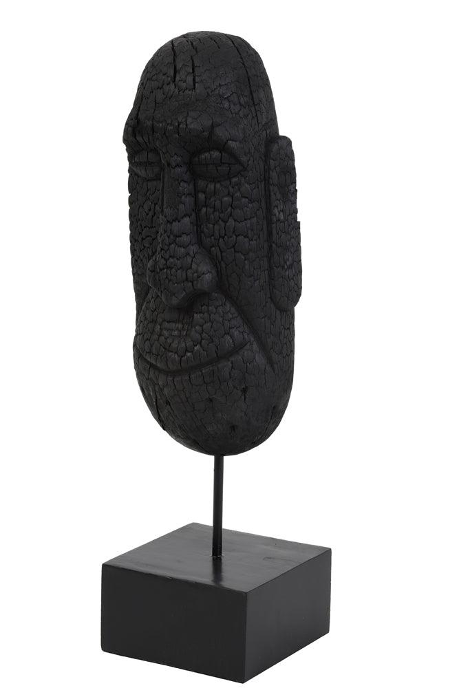Estatua de rostro negro de madera sobre soporte Mask