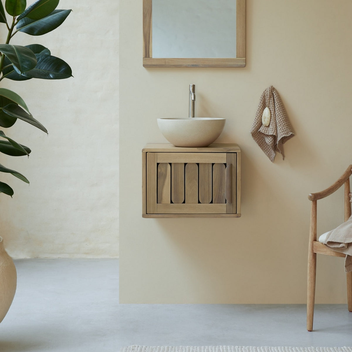 Lila - Meuble De Salle De Bain - Acacia - Naturel