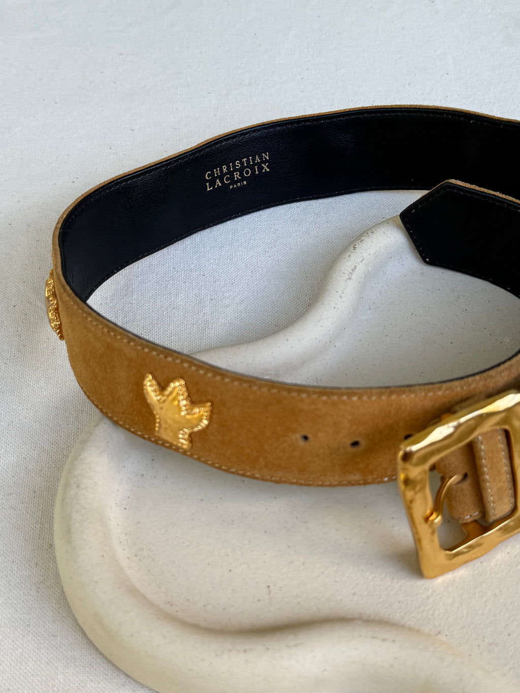 Christian Lacroix - Vintage Belt - Camel Suede And Gold Inserts