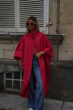 Isaac Long Trench Coat Jacket - Red