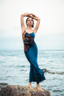 Long dress with pleats and butterfly print