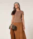 Jersey Cotele Manga Corta - China Taupe Marrón - Mujer