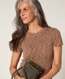 Jersey Cotele Manga Corta - China Taupe Marrón - Mujer