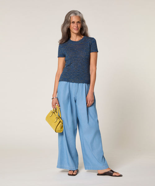 Jersey Cotele Manga Corta - Azul Denim - Mujer