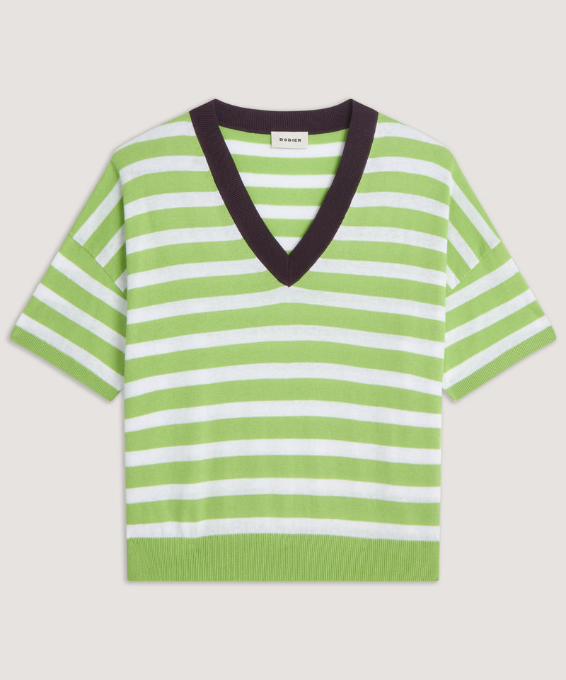 Camiseta Cuello Pico Rayas - Verbena - Mujer