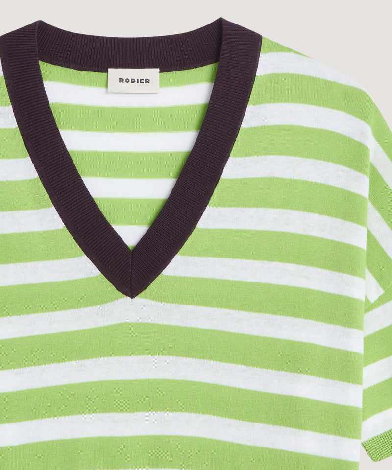 Camiseta Cuello Pico Rayas - Verbena - Mujer