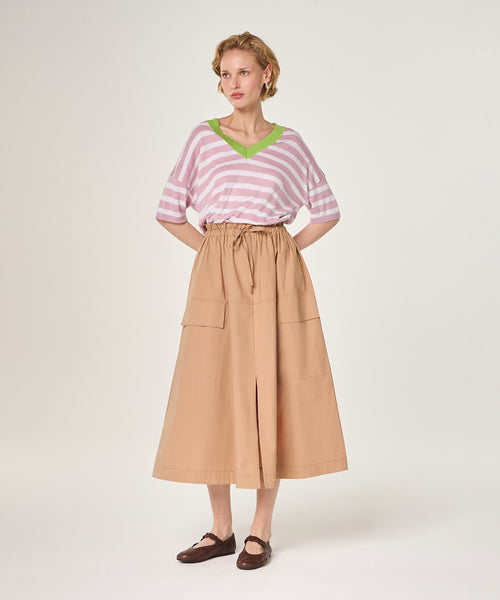 Camiseta de rayas con cuello de pico - Rosewood - Mujer