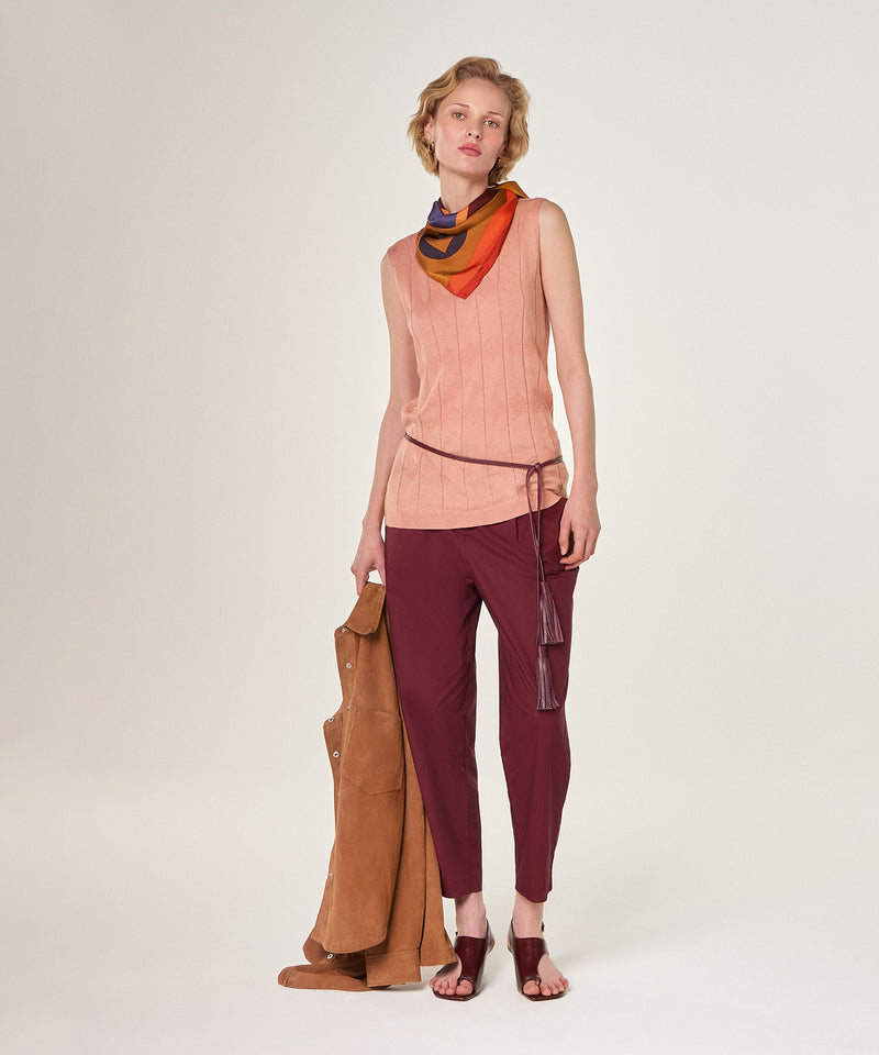 Túnica de punto fantasía con cuello en V - Beige Rosa - Mujer