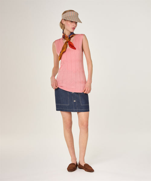 Túnica de punto fantasía con cuello en V - Palisandro - Mujer