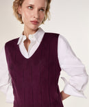 Túnica de punto fantasía con cuello en V - Vino morado - Mujer