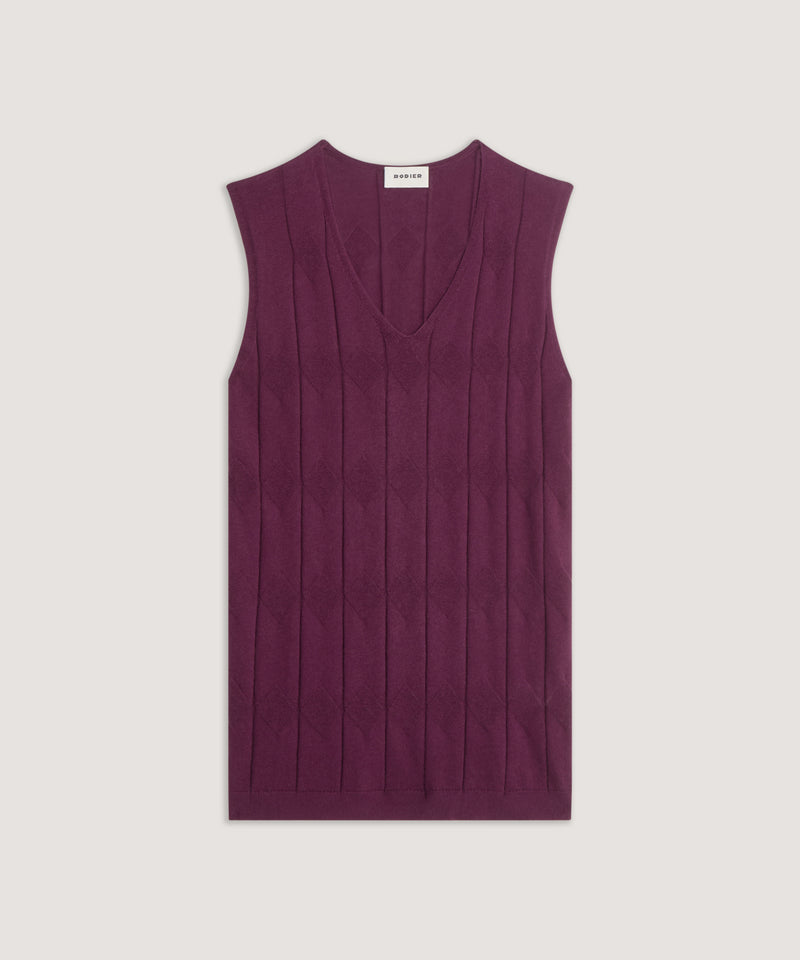 Túnica de punto fantasía con cuello en V - Vino morado - Mujer