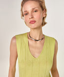 Túnica de punto fantasía con cuello en V - Verde pálido - Mujer