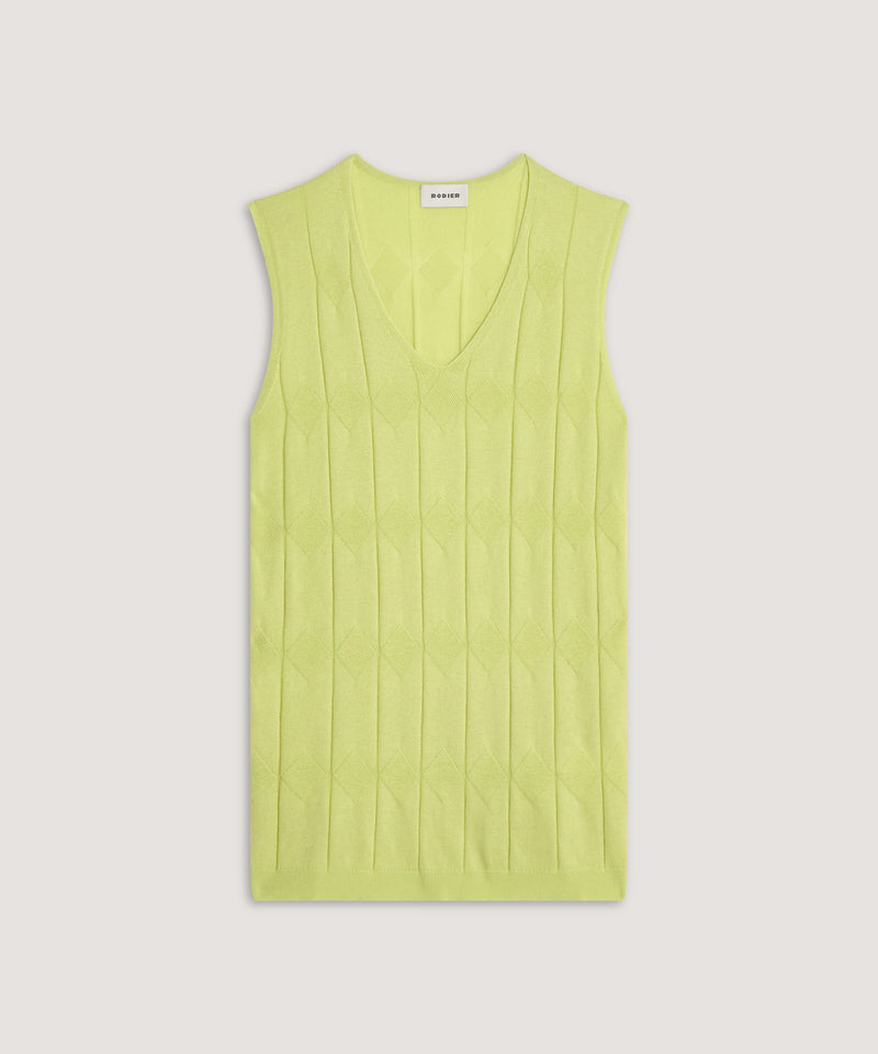 Túnica de punto fantasía con cuello en V - Verde pálido - Mujer