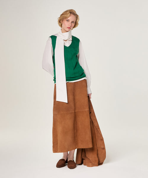 Túnica de punto fantasía con cuello en V - Verde botella - Mujer