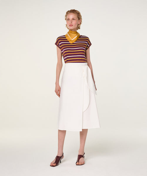 Camiseta de manga corta a rayas - Vino Morado - Mujer