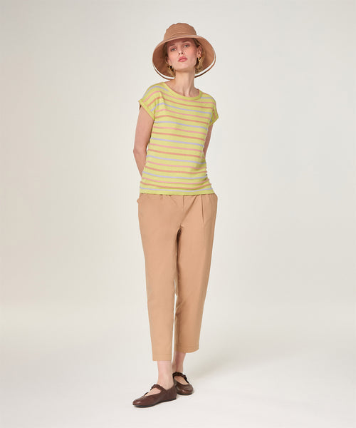 Camiseta de manga corta a rayas - Verde pálido - Mujer