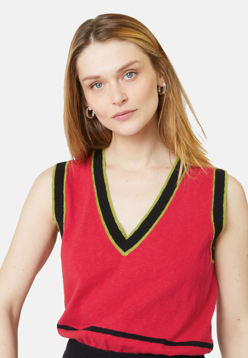 Pull Sm Encolure En Rib Raye - Rouge - Femme