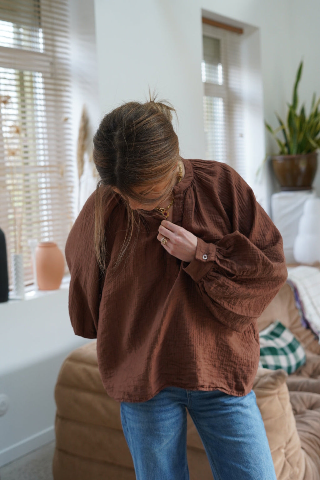 Pink Brown Fall Blouse