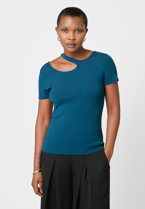 Top Encolure Asymetrique - Bleu Paon - Femme