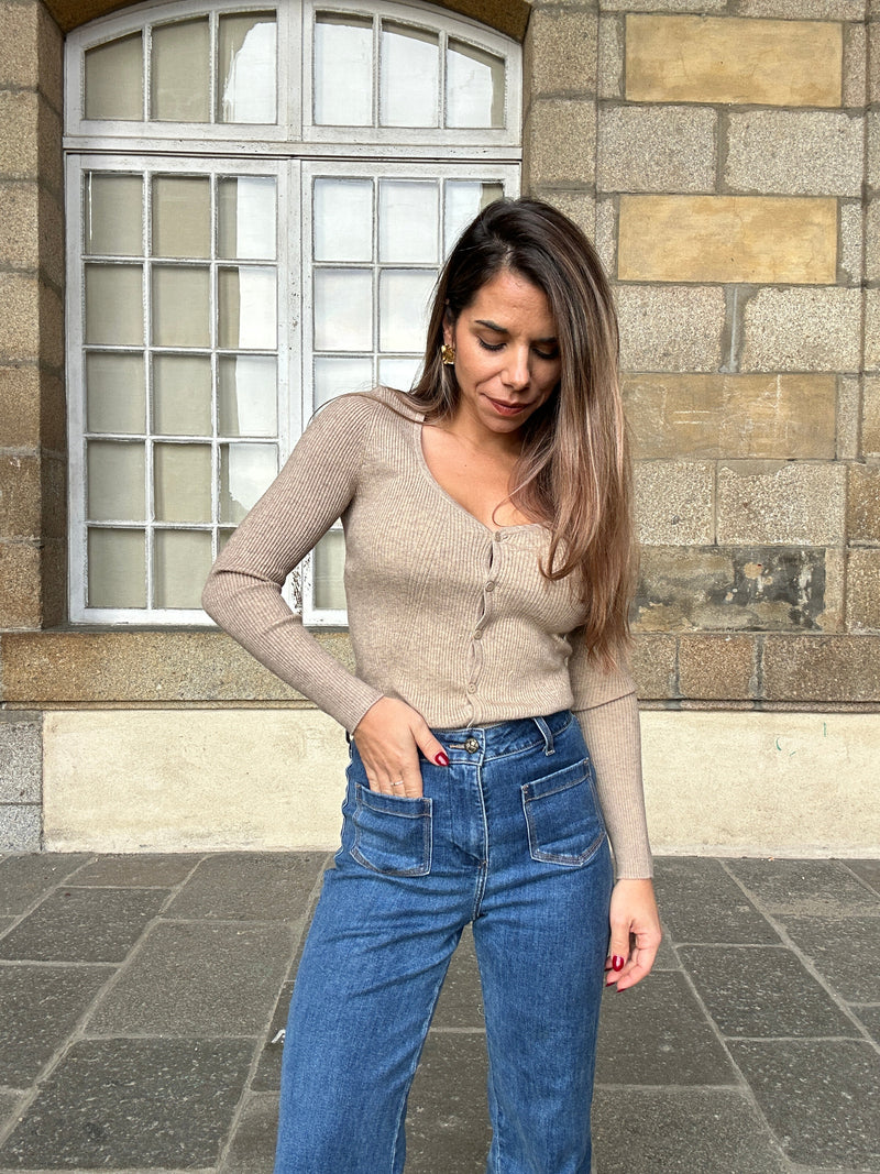 Cardigan Fin Louise Taupe