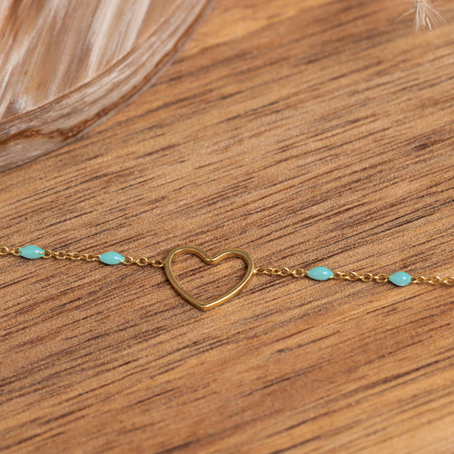Pulsera Corazón Esmaltado - Aventurina Turquesa