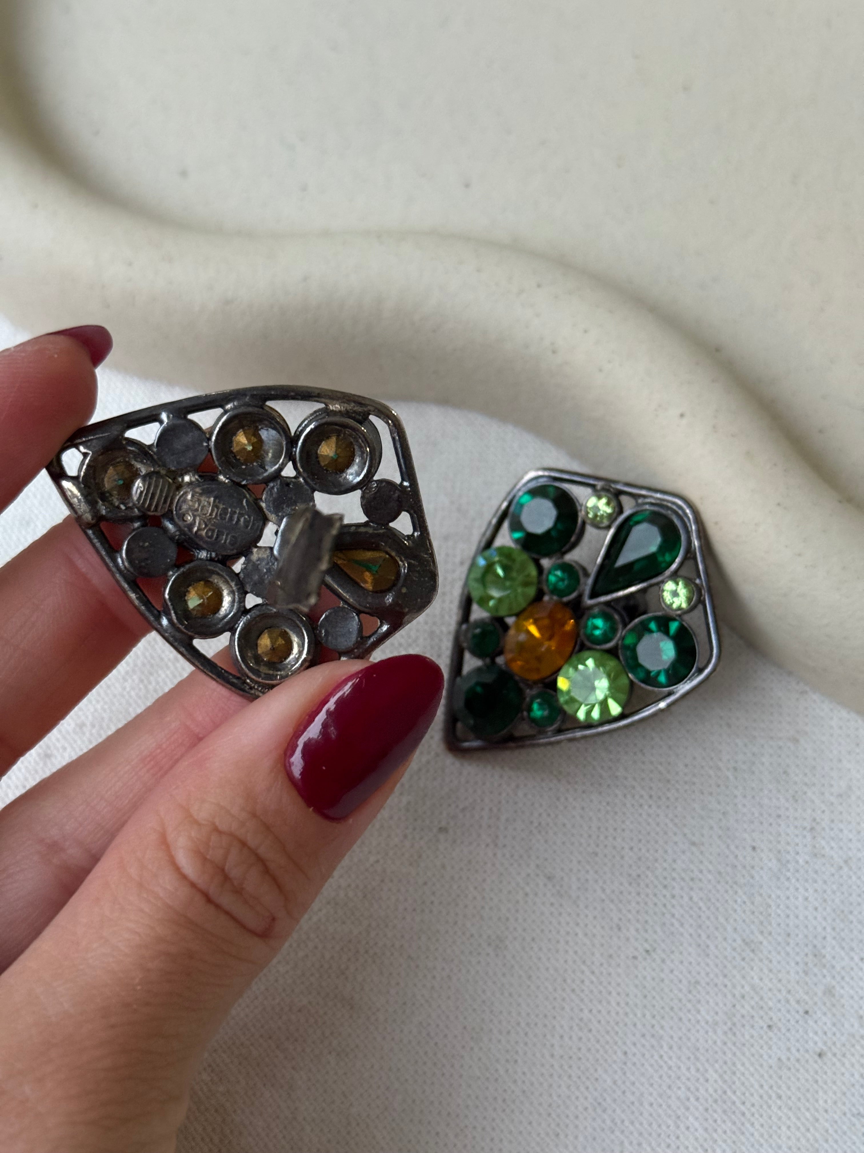 Boucles D’Oreilles Jean Louis Scherrer Vintage - Cristaux Verts