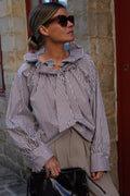 Madeleine Blouse Chocolate/White Stripe