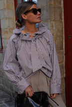 Madeleine Blouse Chocolate/White Stripe