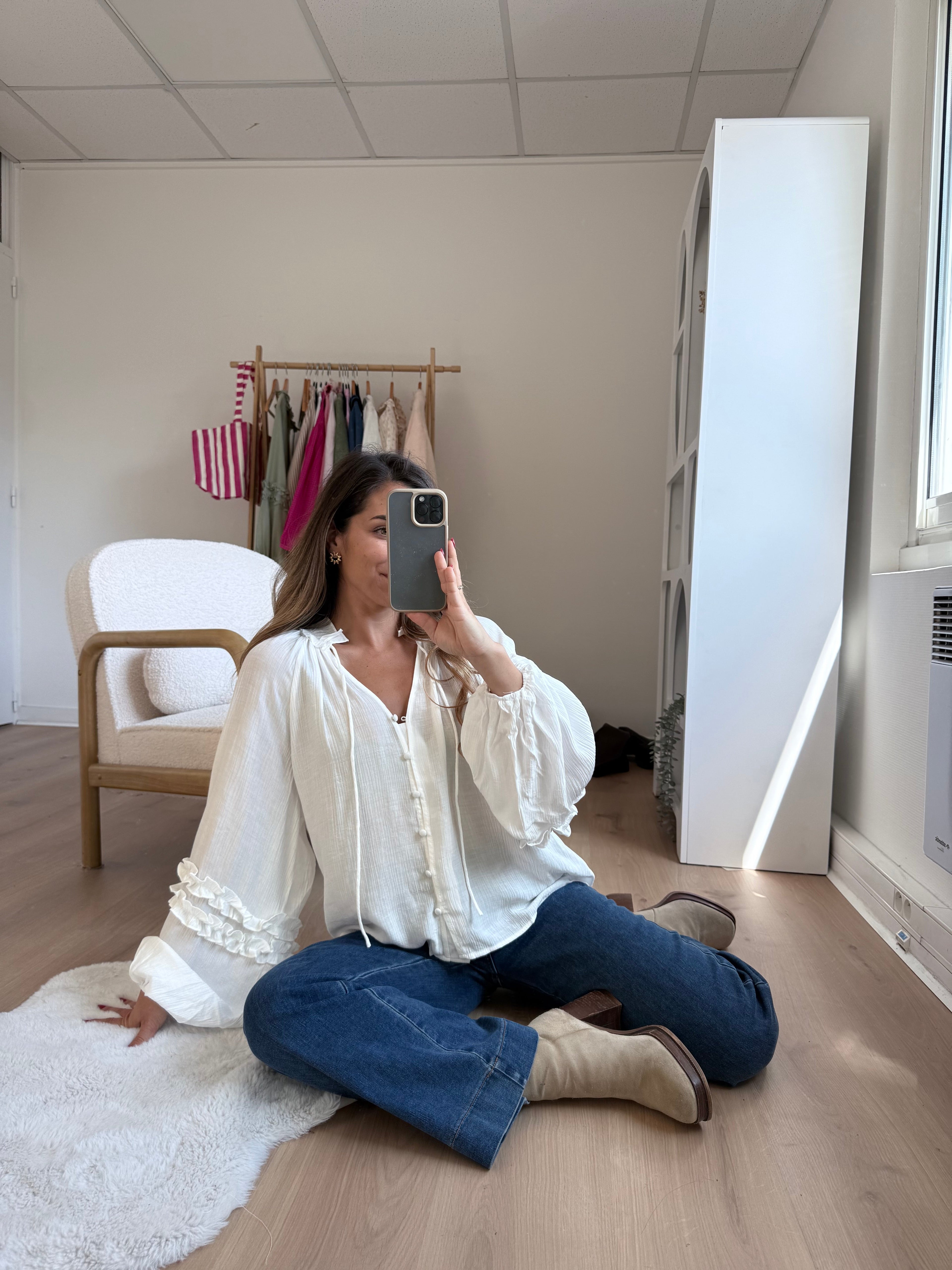 Esmée Ruffled Blouse in Ecru