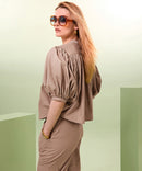 Camisa holgada - Beige - Mujer
