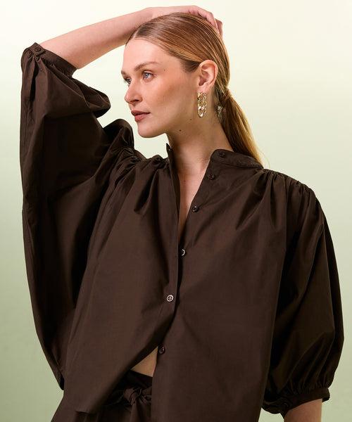 Camisa holgada - Marrón oscuro - Mujer