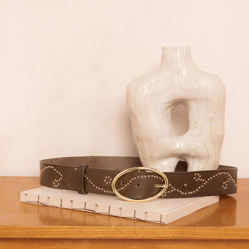 Cinturón Carlota de piel con tachuelas - Oliva